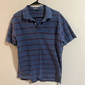 Ralph Lauren Polo Shirt Mens L Blue Striped Pony Rugby Pullover Cotton Preppy